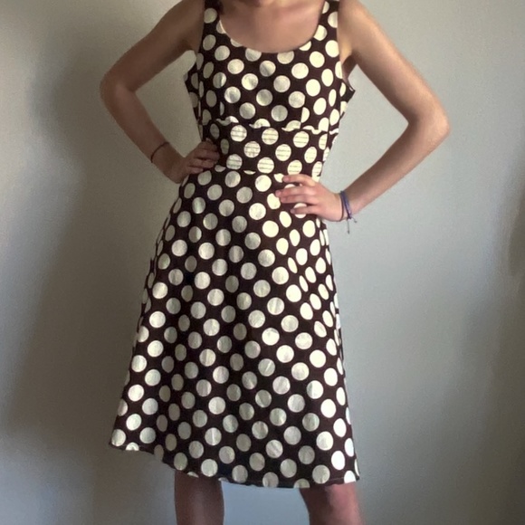 HOST PICK Vintage Laura Petites Brown and White Polka Dot Cocktail Dress - Picture 1 of 7